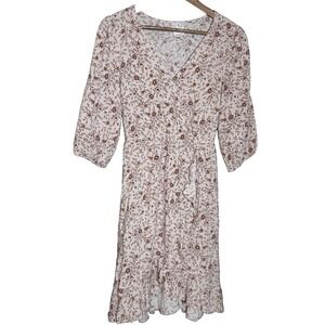 Naif Floral‎ faux wrap Ruffled dress L cottagecore boho floral Prairie festival